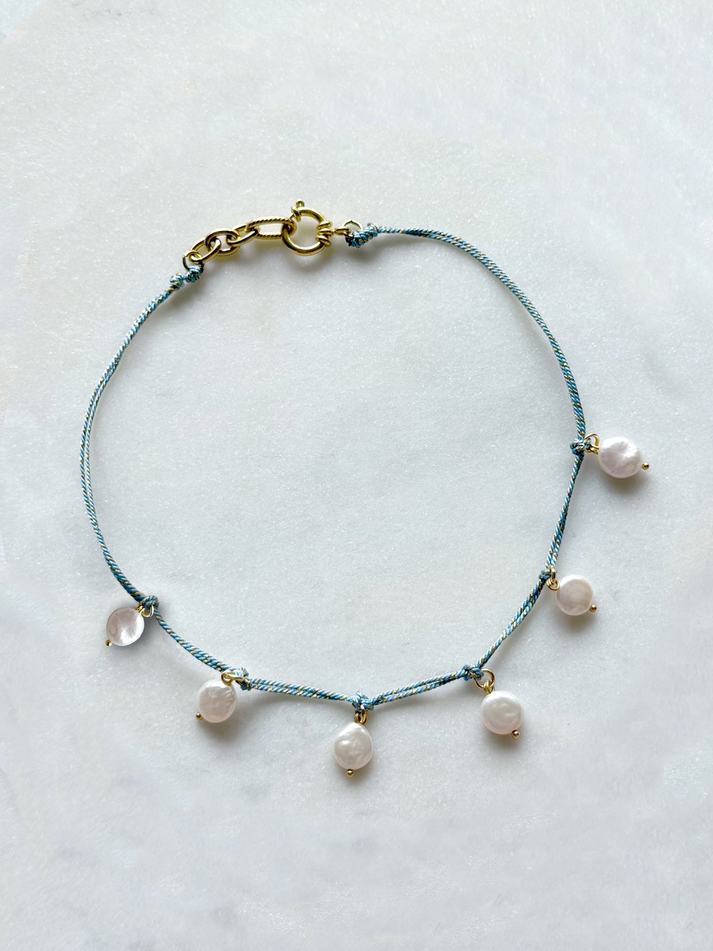 MAR Turquoise / Ciel / Sable - collier cordon perles de culture