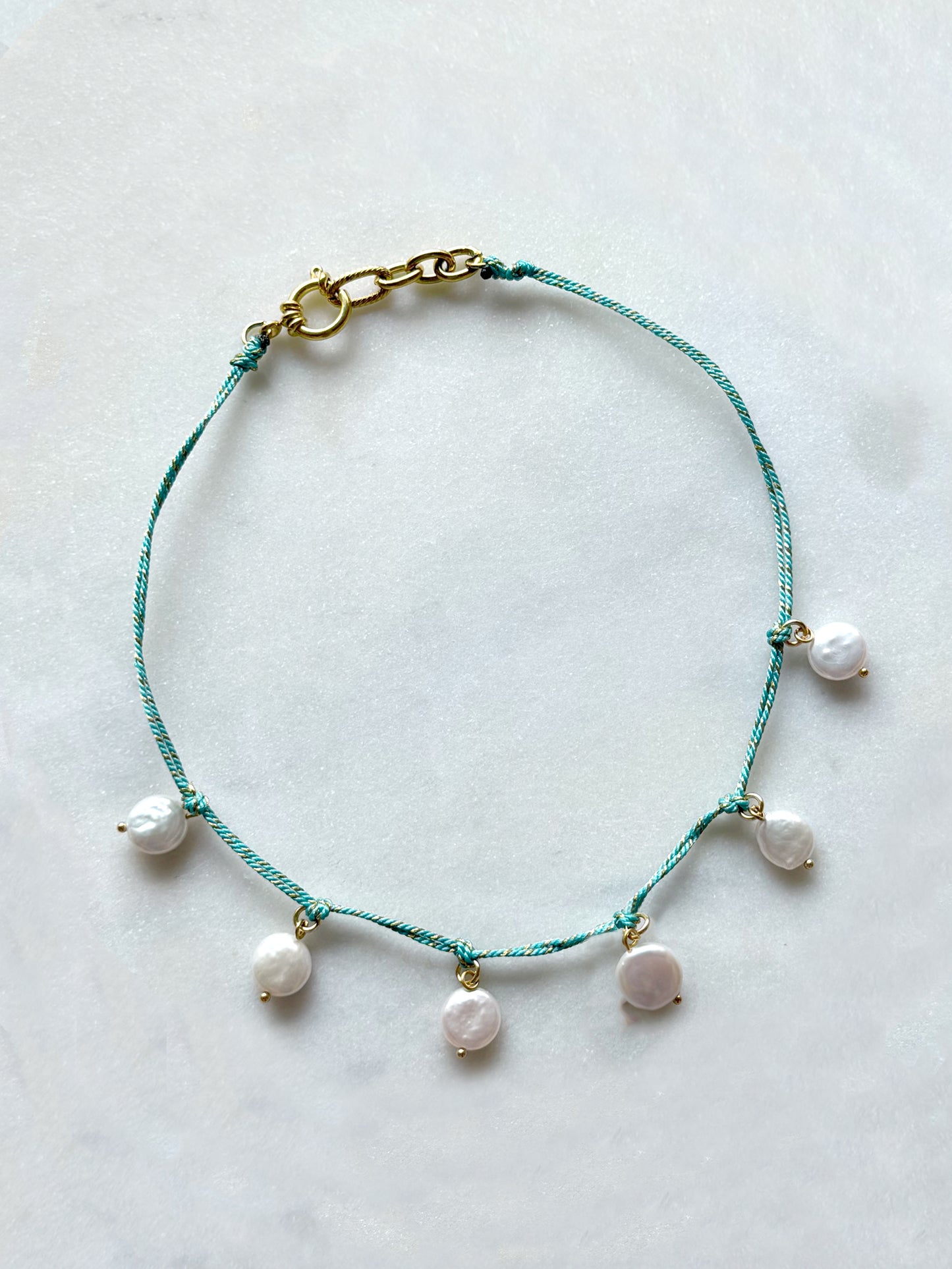 MAR Turquoise / Ciel / Sable - collier cordon perles de culture