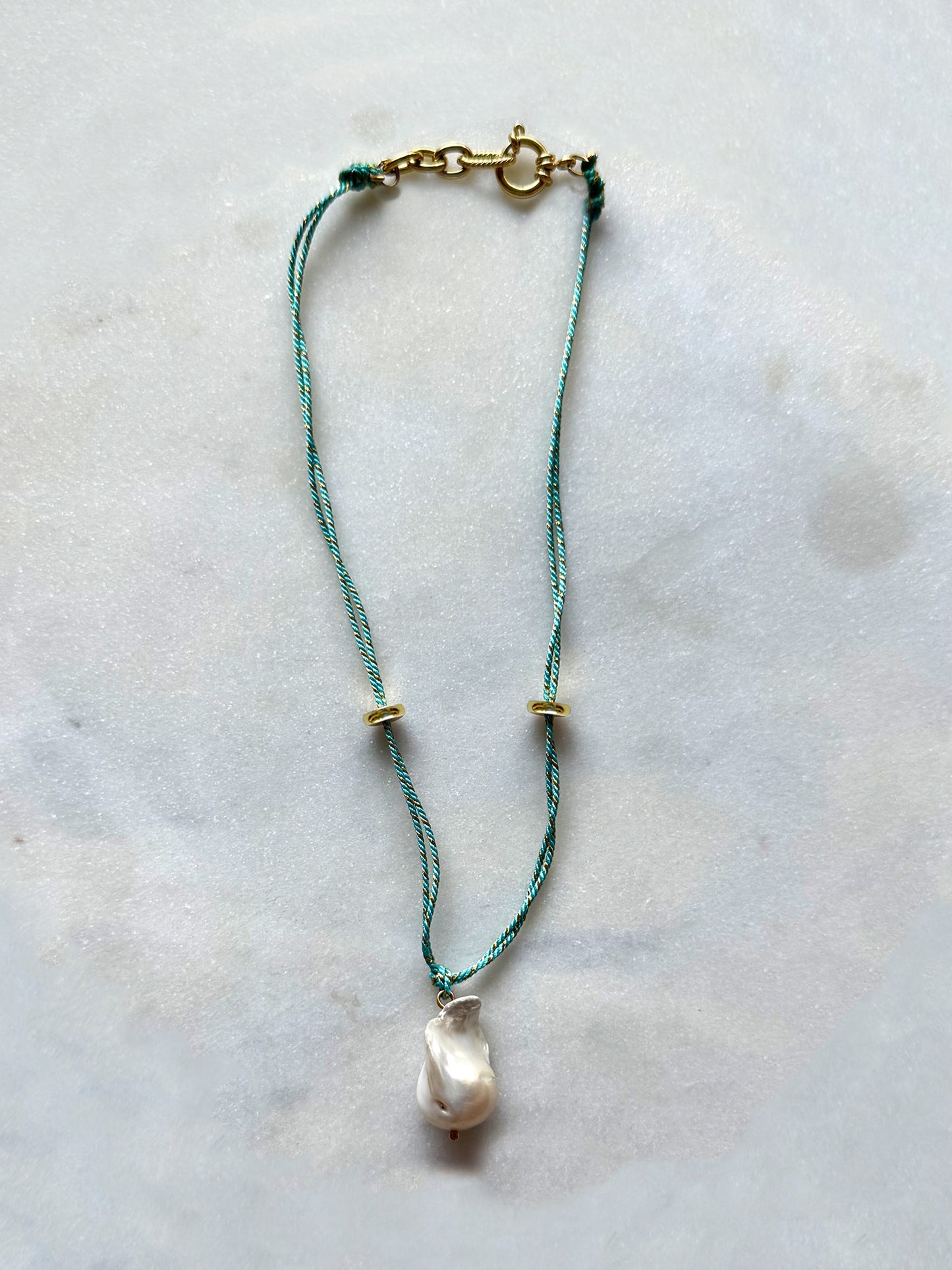 BAROCCO Sable / Turquoise - collier cordon perles de culture