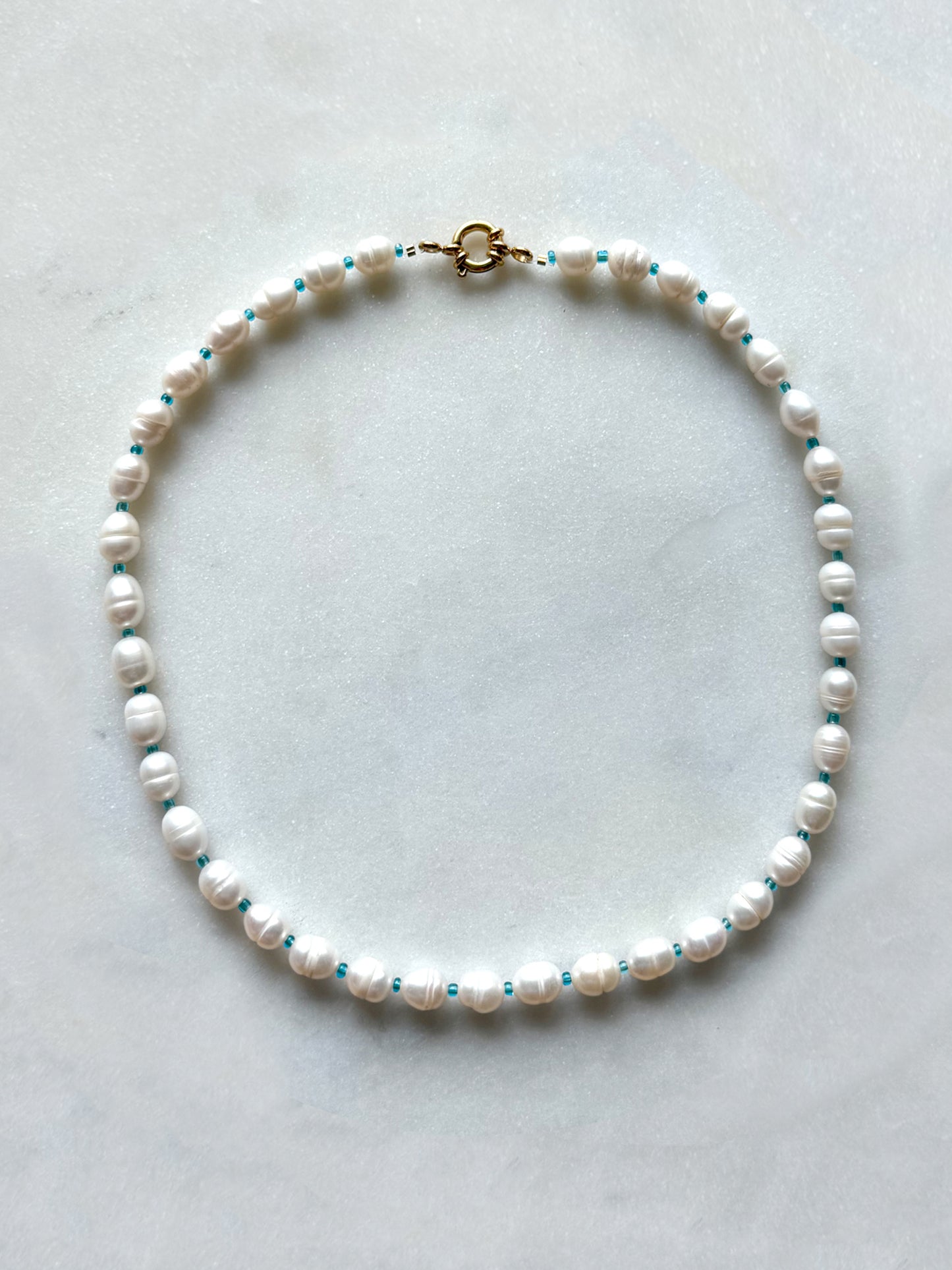 PERLA MAR L Turquoise / Or / Vert d'eau - collier perles de culture