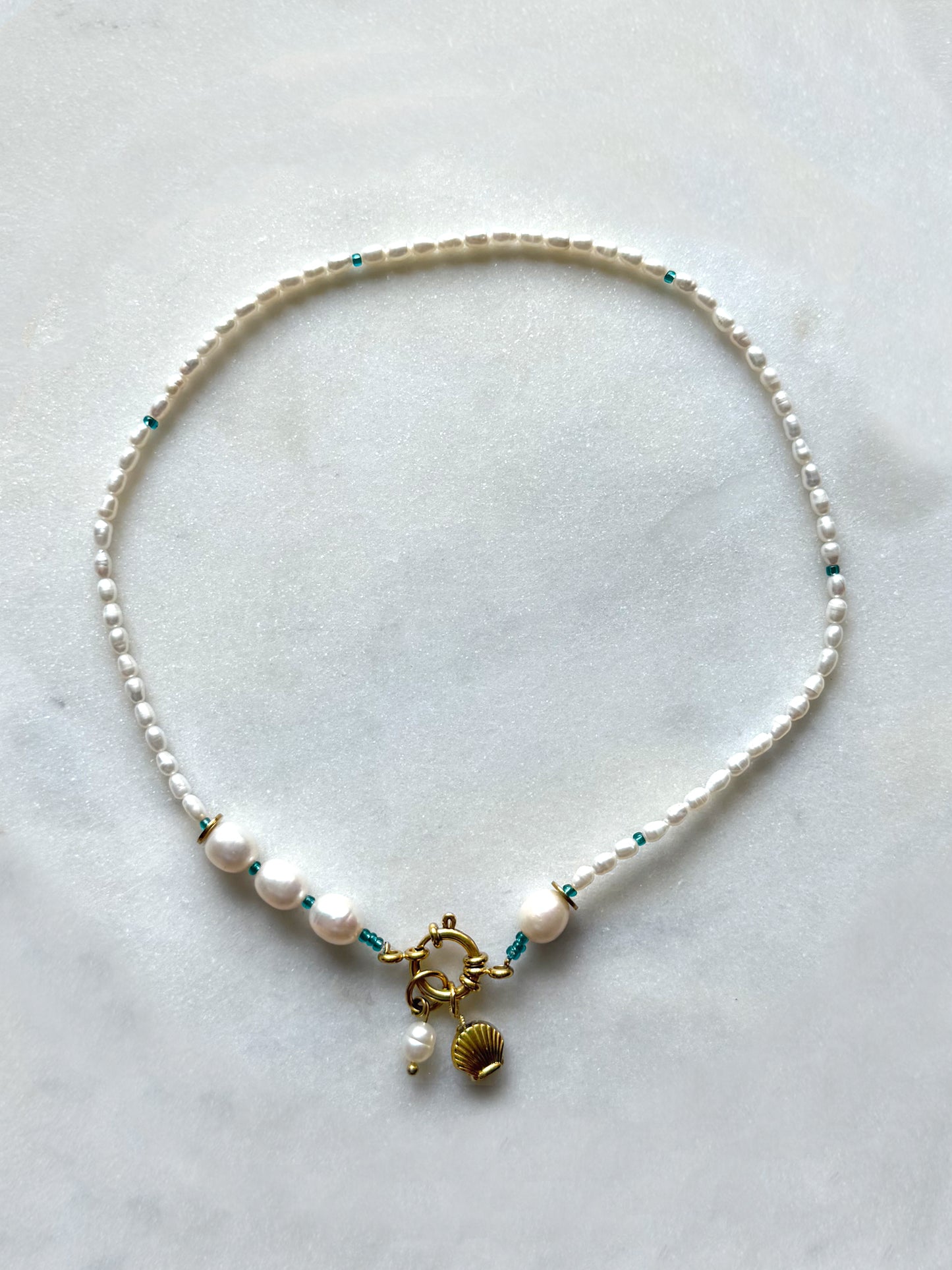 SALÉE vert d'eau - collier perles de culture