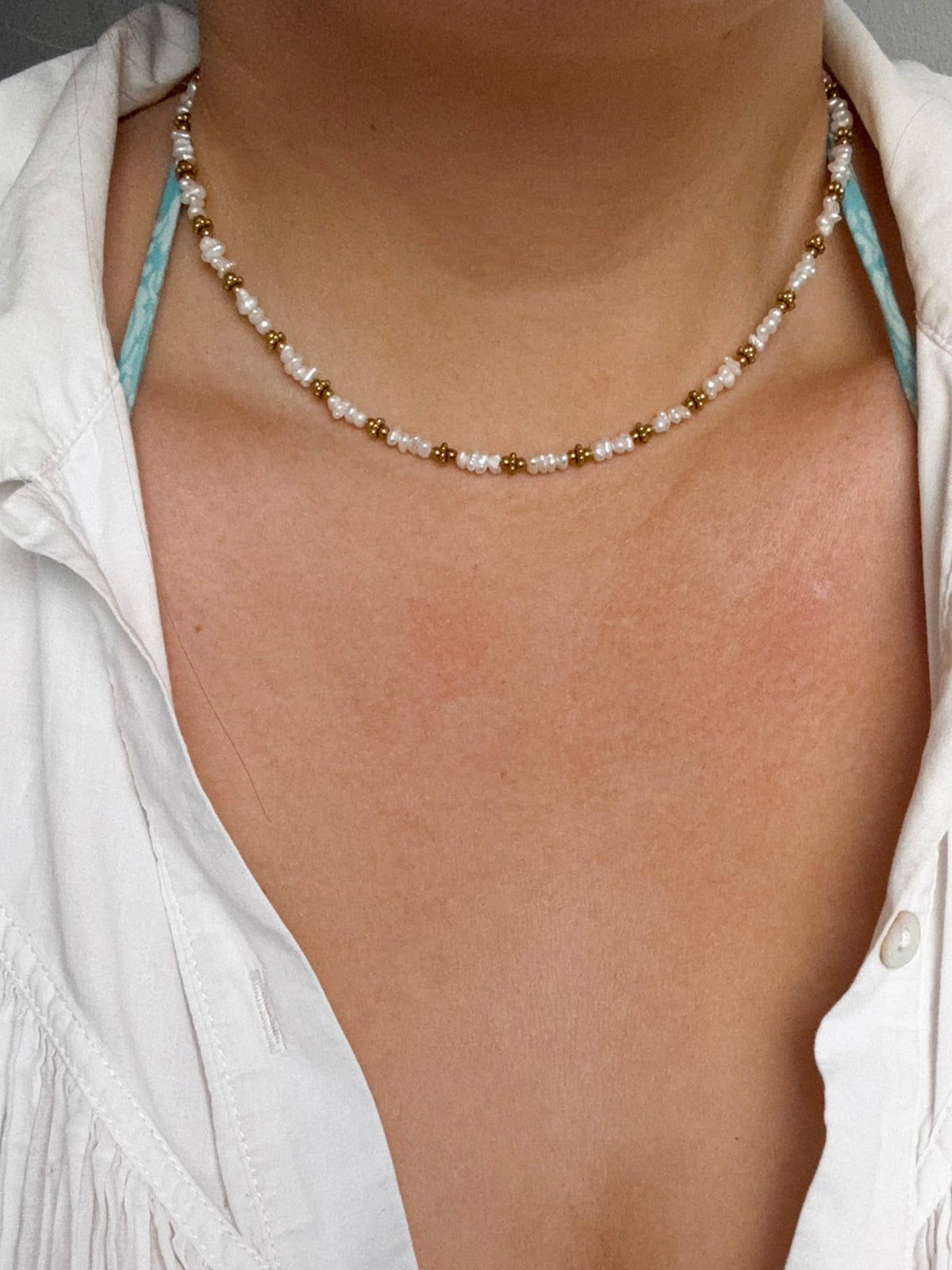 PERLA chips - collier perles de culture & acier inoxydable