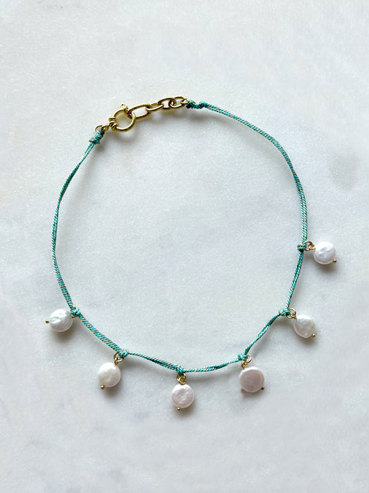MAR Turquoise / Ciel / Sable - collier cordon perles de culture
