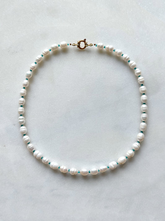 PERLA MAR L Turquoise / Or / Vert d'eau - collier perles de culture