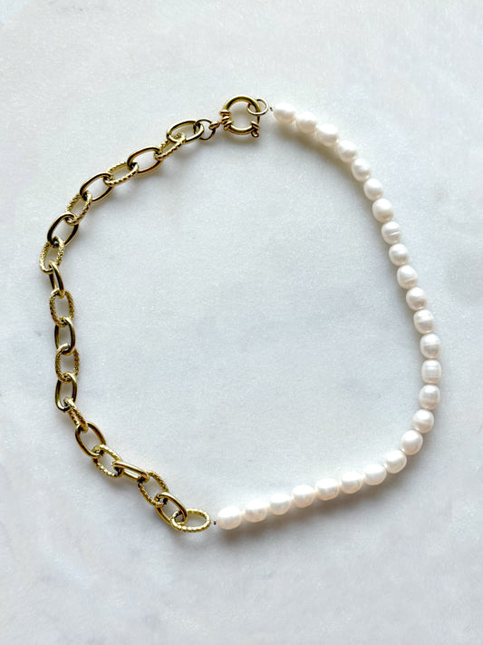PERLA SOL - collier perles & torsadé acier inoxydable