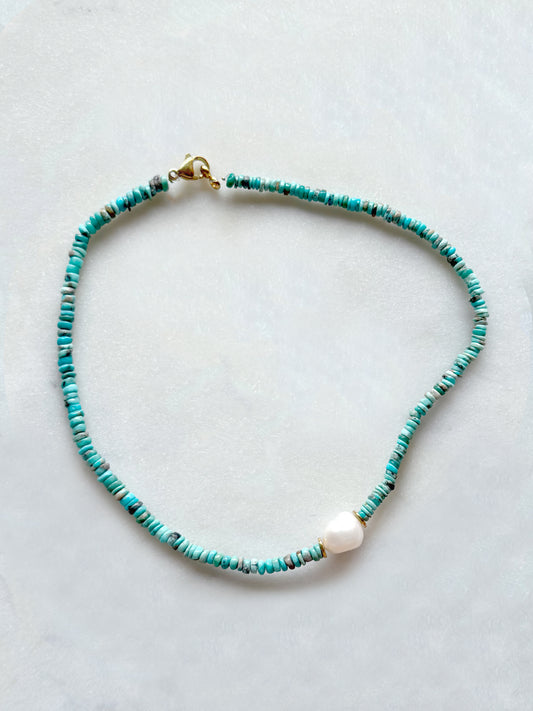 TURQUESA & PERLA - collier pierres semi-précieuses, perle de culture
