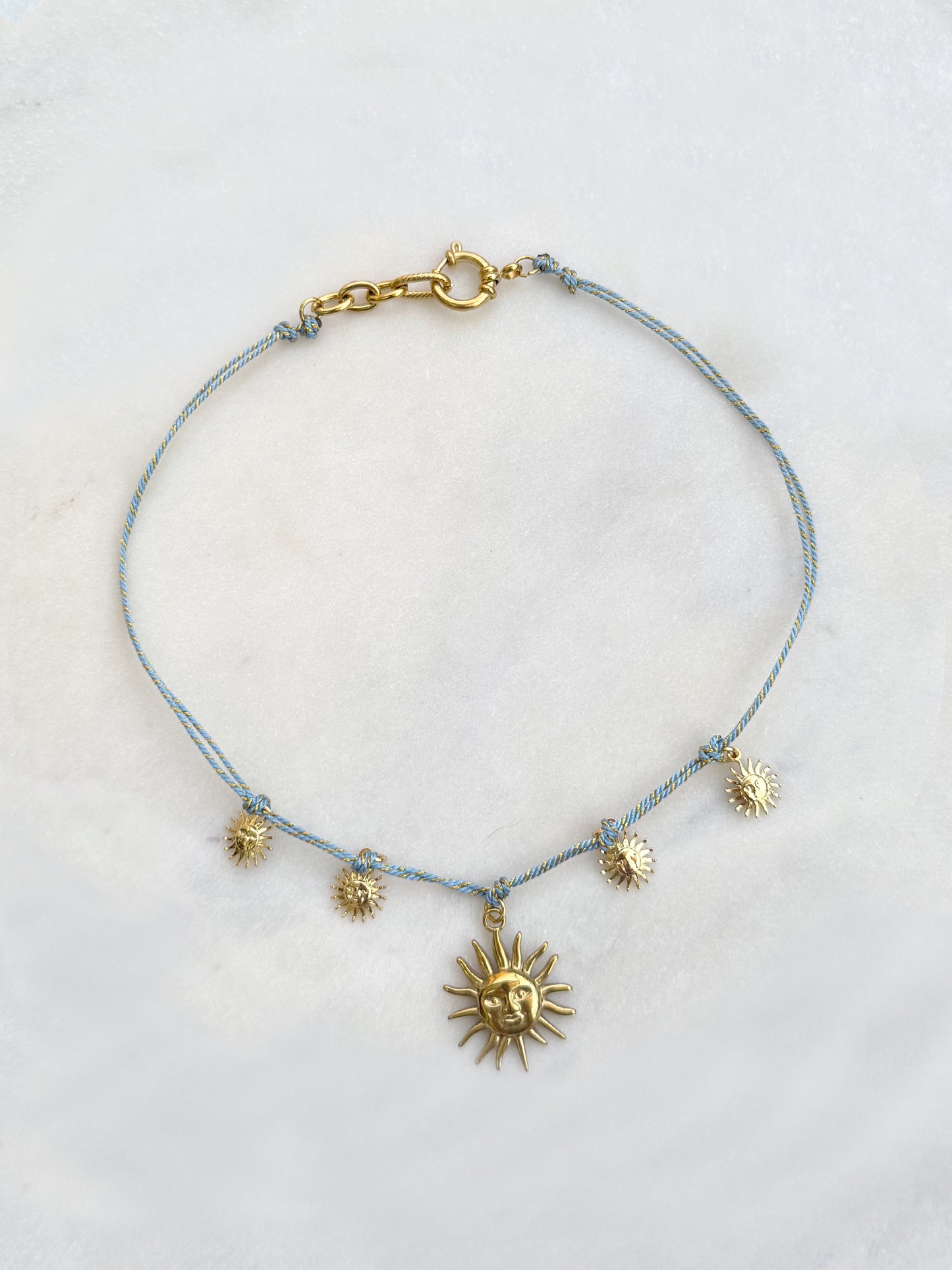HEOL Turquoise / Ciel / Jaune - collier cordon pampille soleils