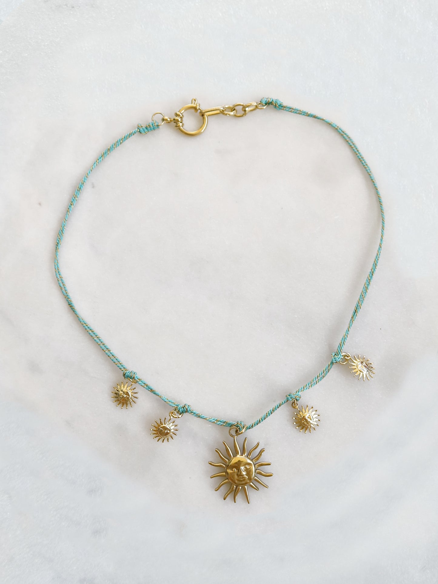 HEOL Turquoise / Ciel / Jaune - collier cordon pampille soleils