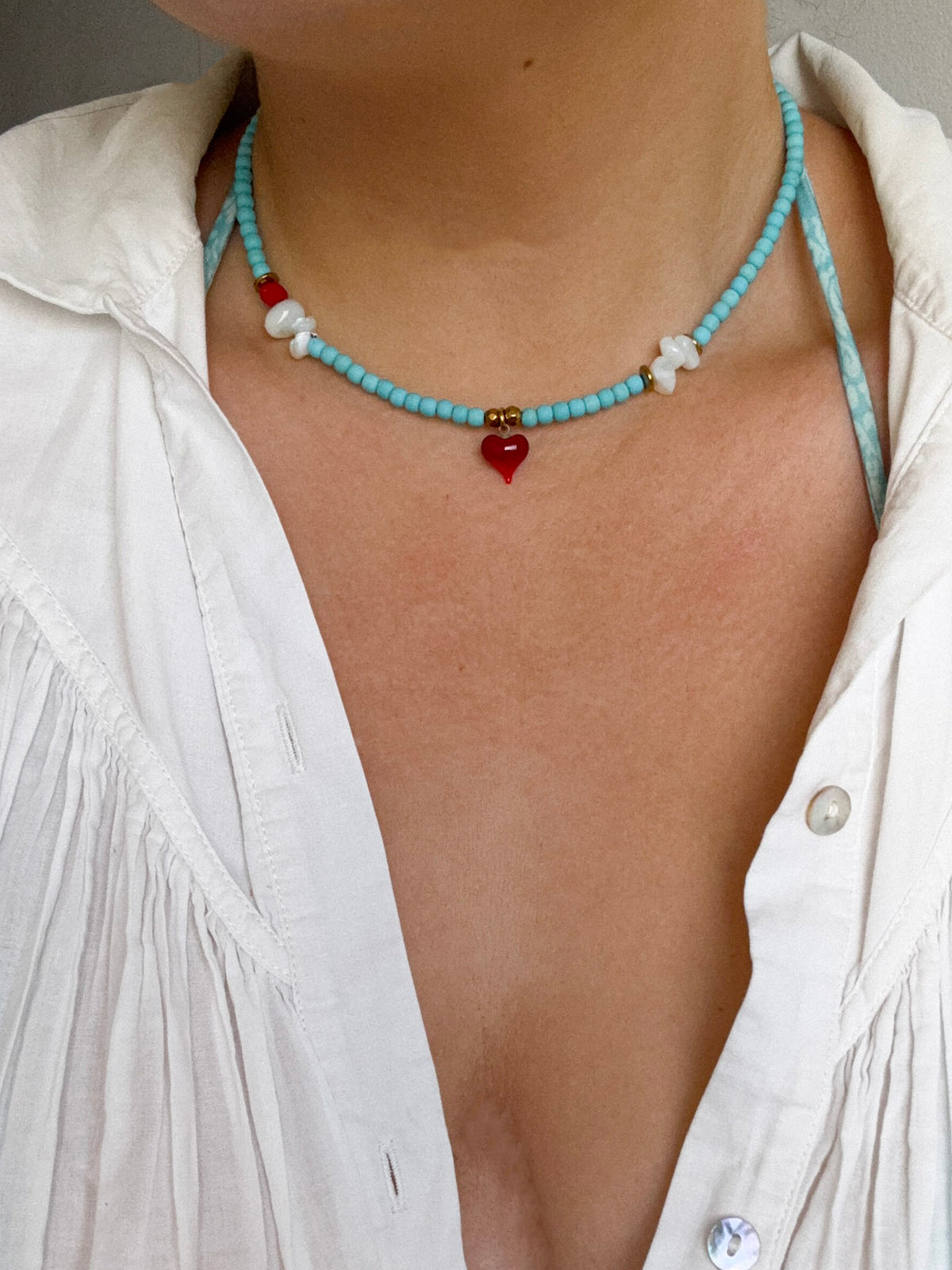 ROJO - collier koeur & coquillage