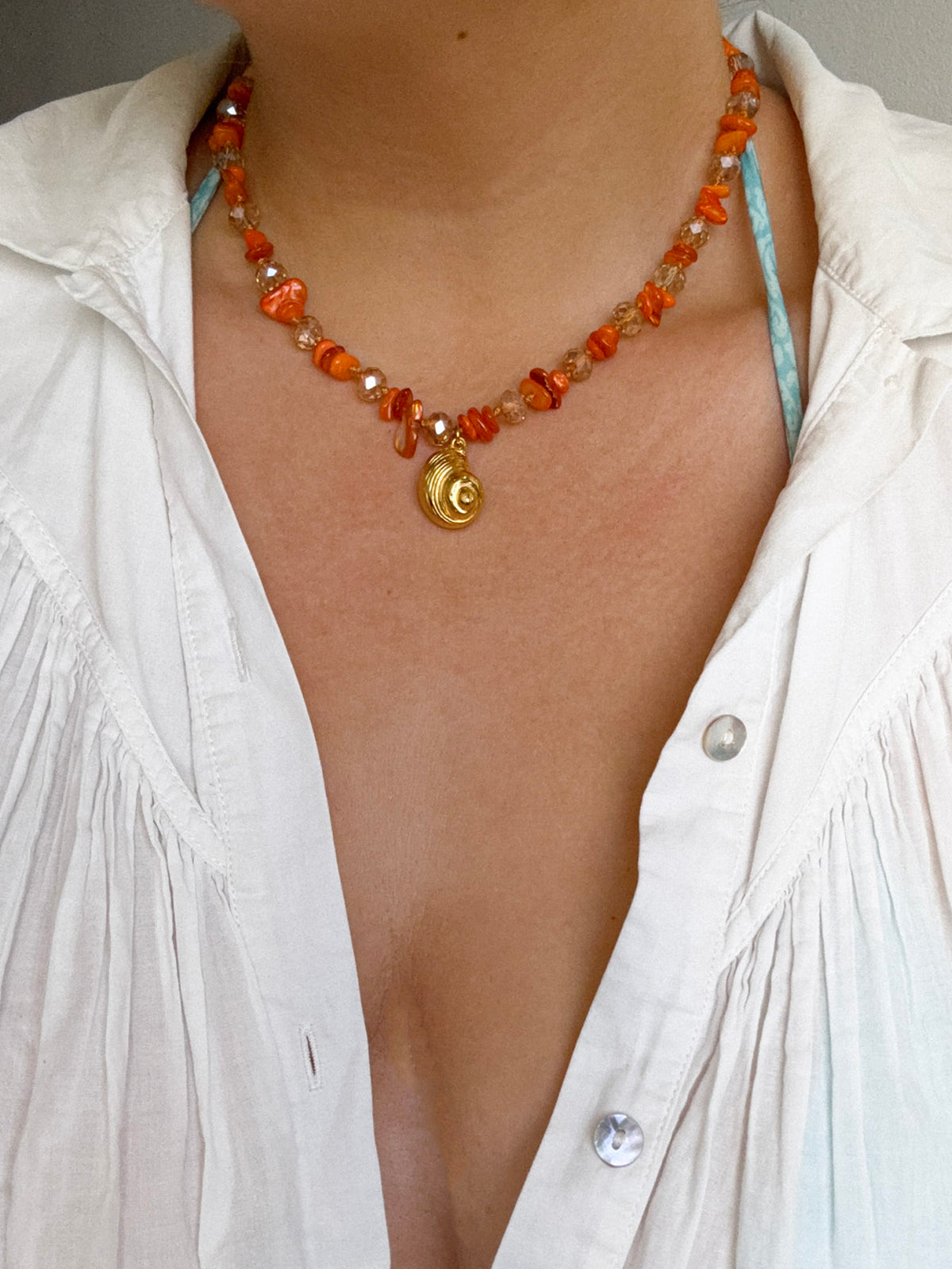 NARANJA - collier koquillage & perle verre