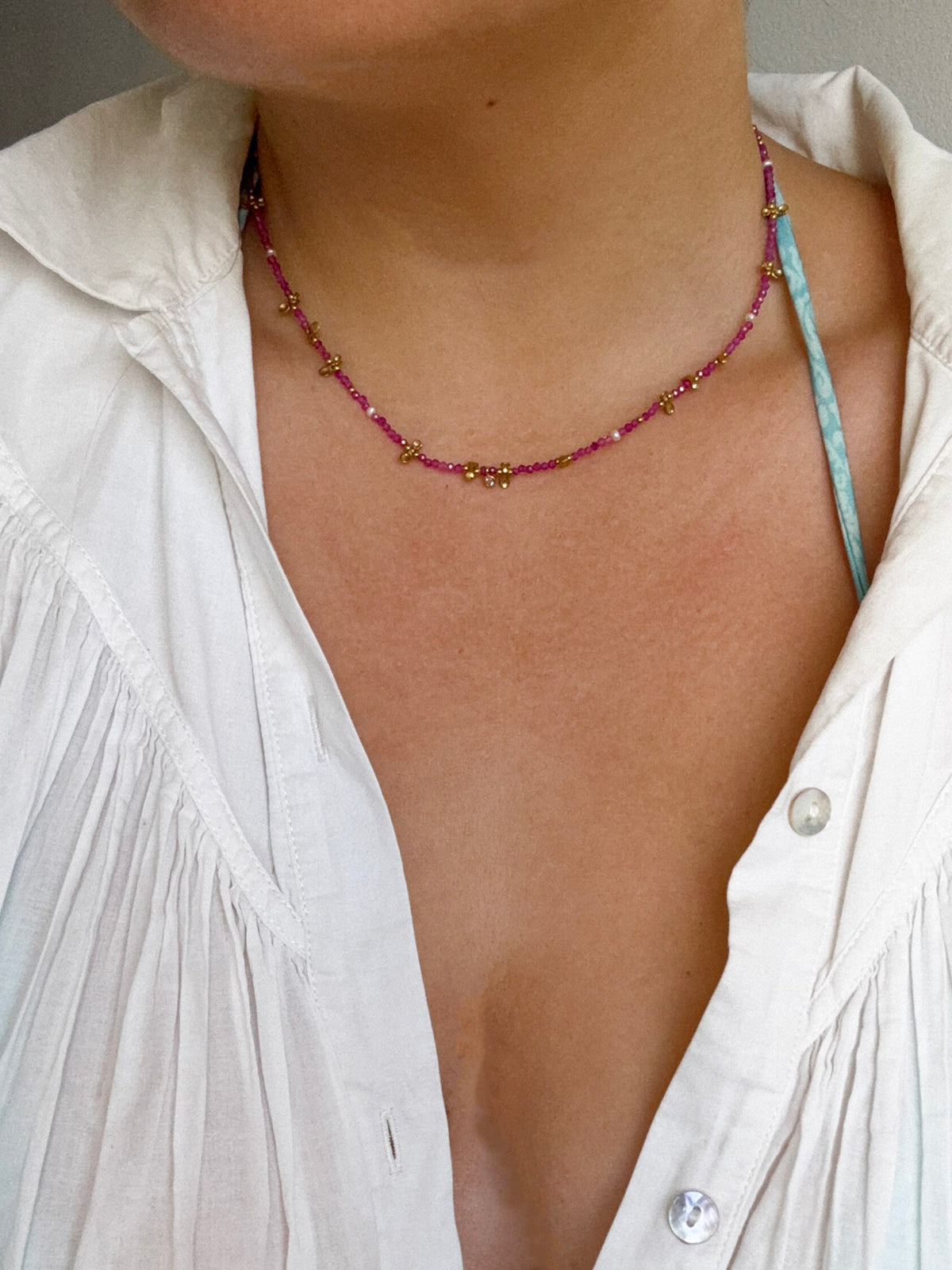 ECCEUIL amazonite / rubis rose / turquoise af... - collier pierres semi précieuses