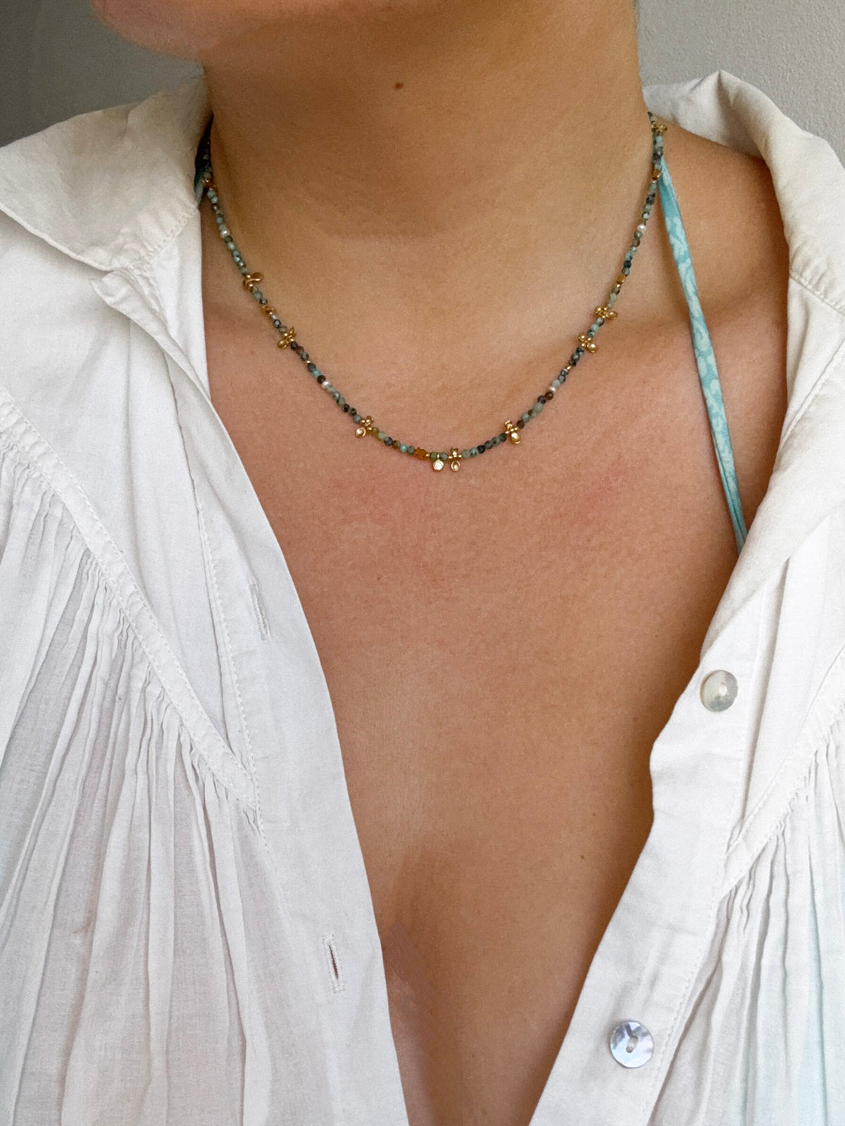 ECCEUIL amazonite / rubis rose / turquoise af... - collier pierres semi précieuses