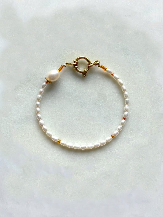 SALÉE orange - bracelet perles de culture, perles coloré verre