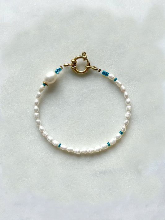 SALÉE turquoise - bracelet perles de culture, perles coloré verre