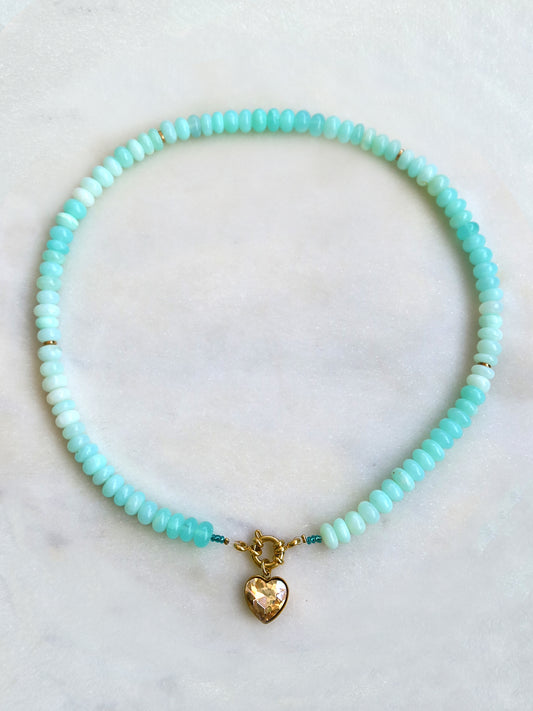 OPALE Vert d'eau - collier pierres semi-précieuses