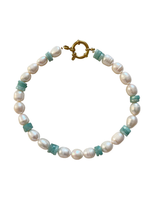 PERLA AMAZONA - bracelet cheville perles de culture, amazonite