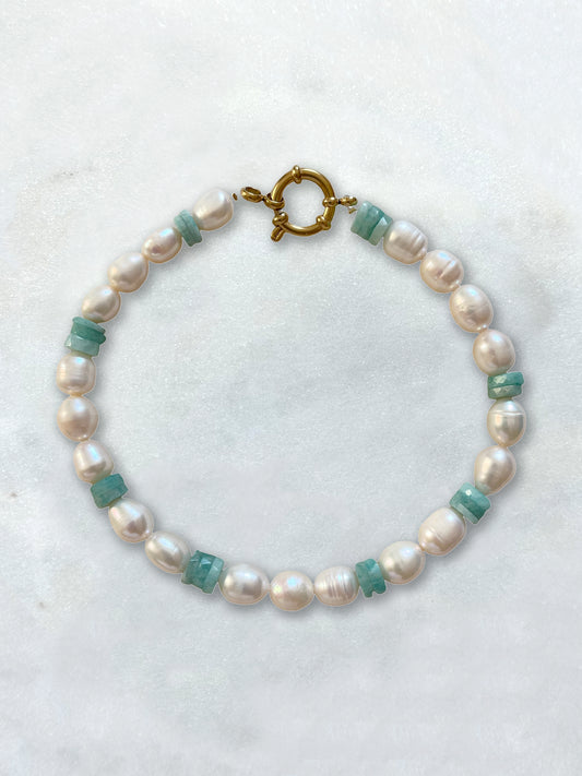 PERLA AMAZONA - bracelet cheville perles de culture, amazonite